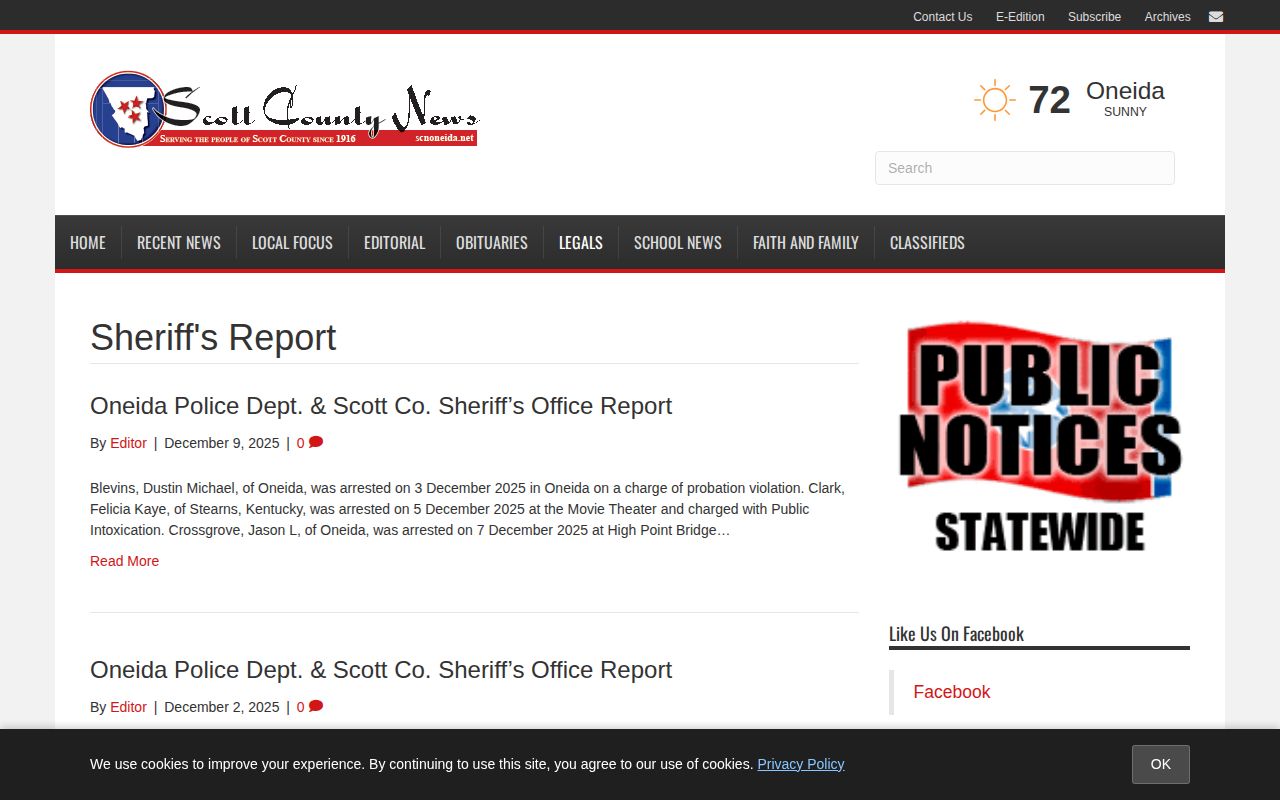 Scott County News source for Winfield arrest report context