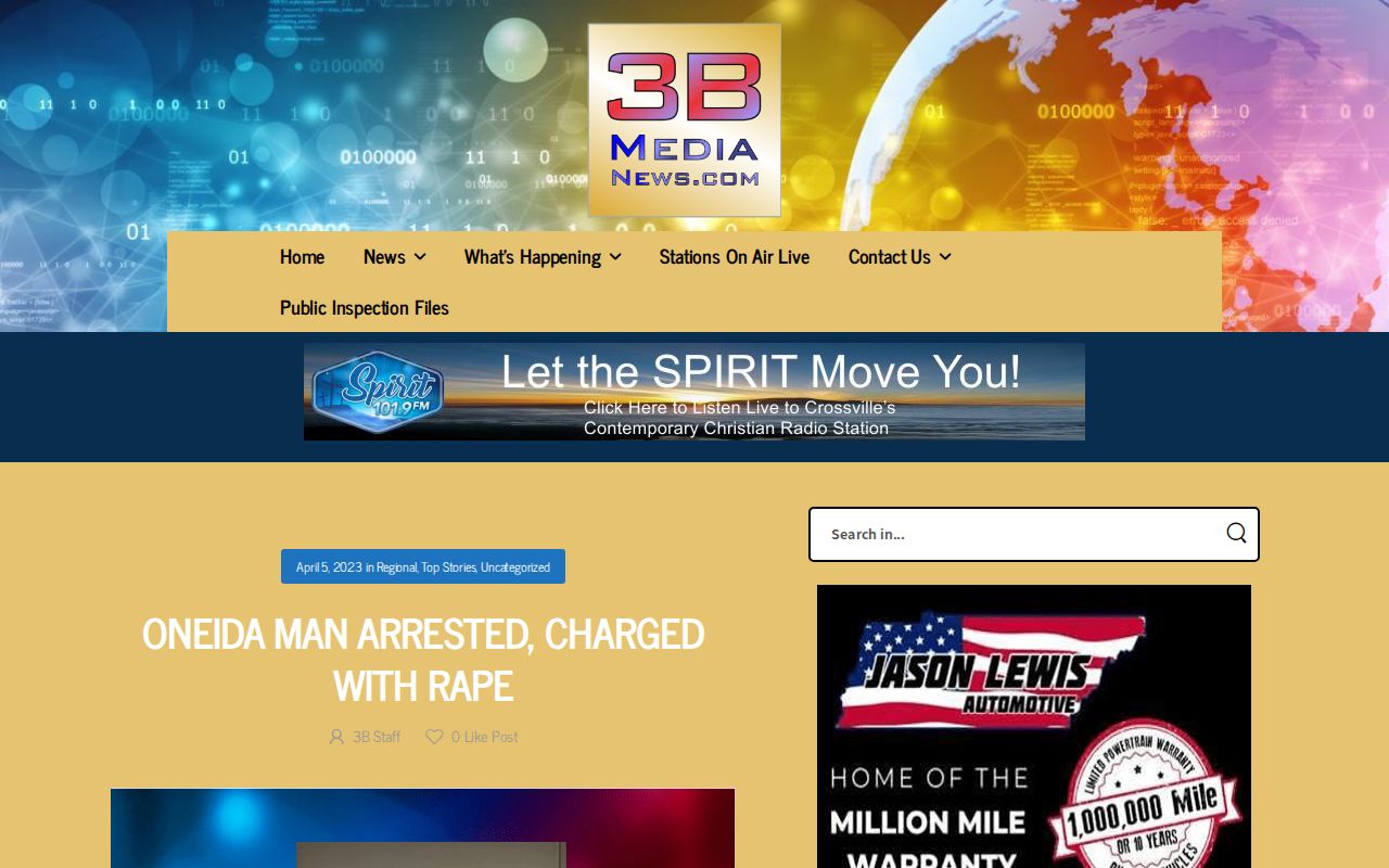 Regional news coverage of a reported Oneida arrest